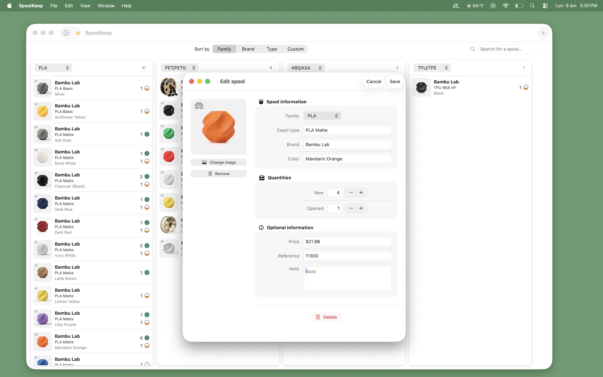 SpoolKeep macOS — edit