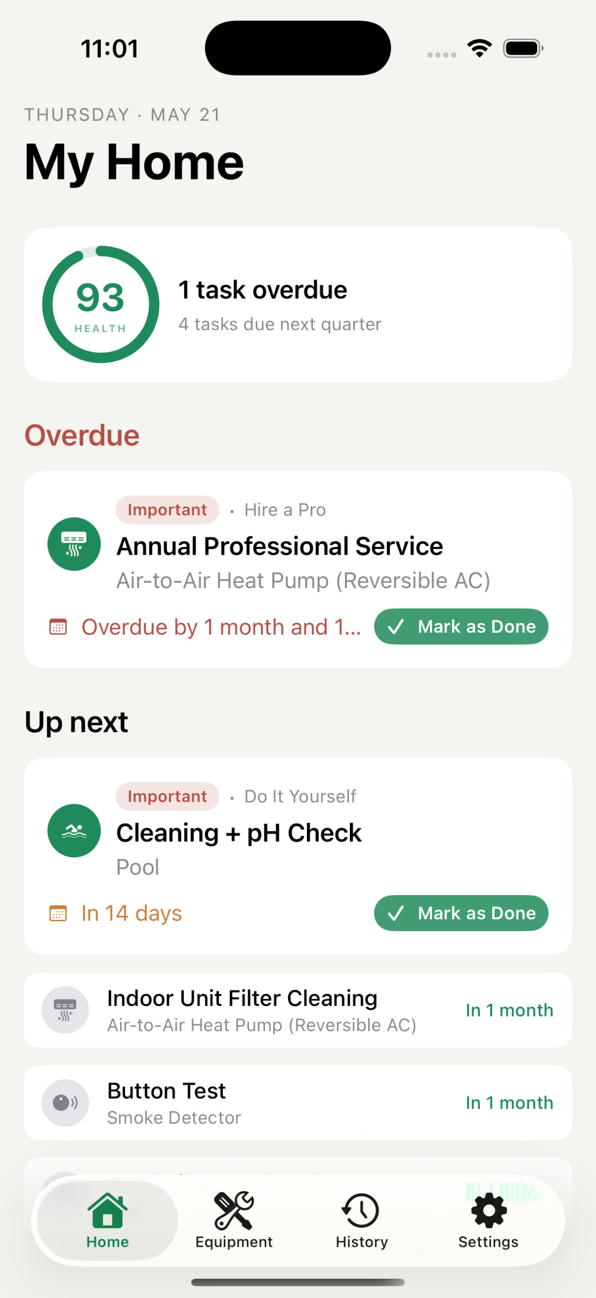 CasaCheck — Home dashboard with health score