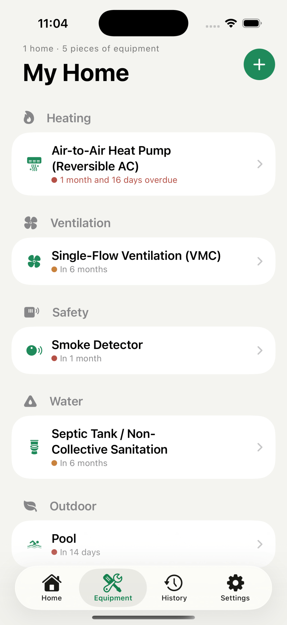 CasaCheck — Equipment list