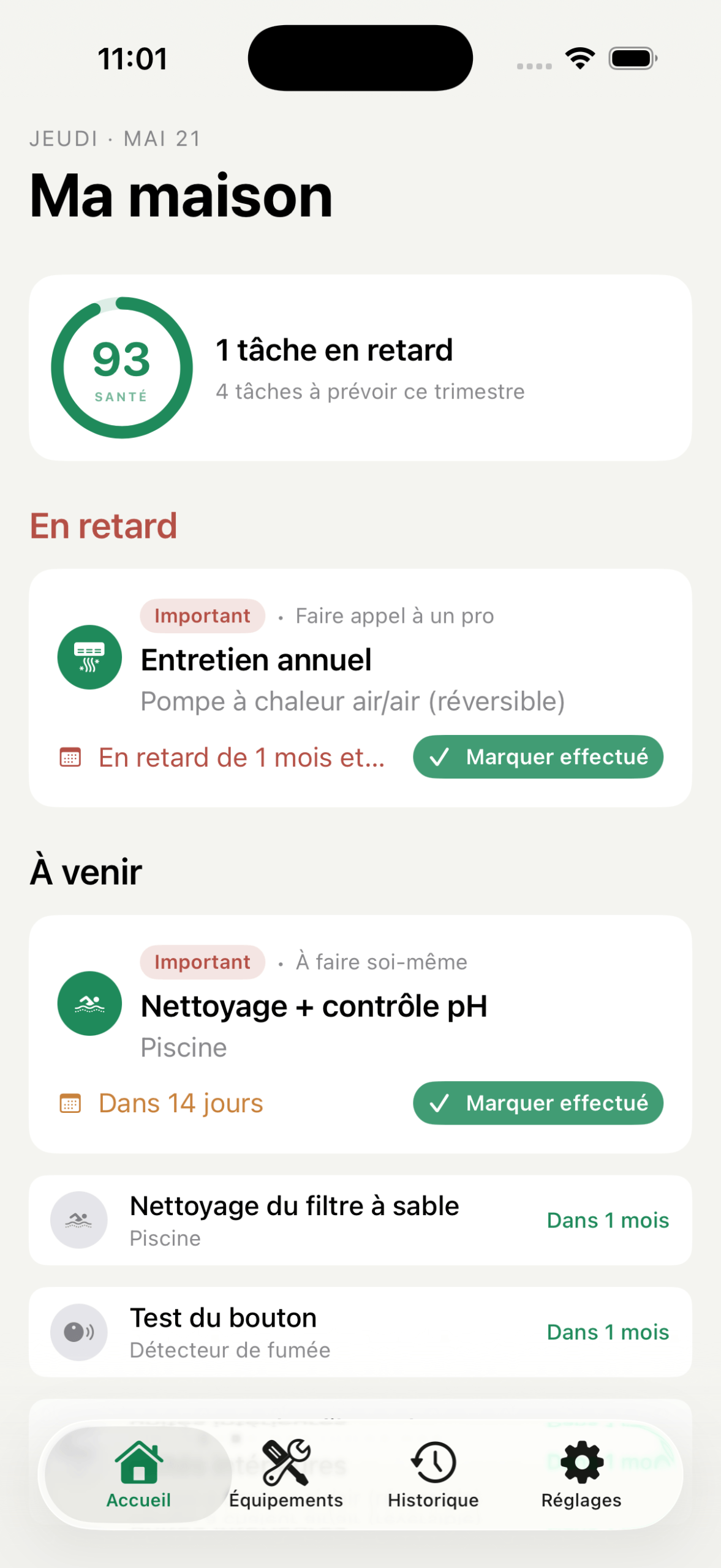 CasaCheck — Accueil avec score de santé