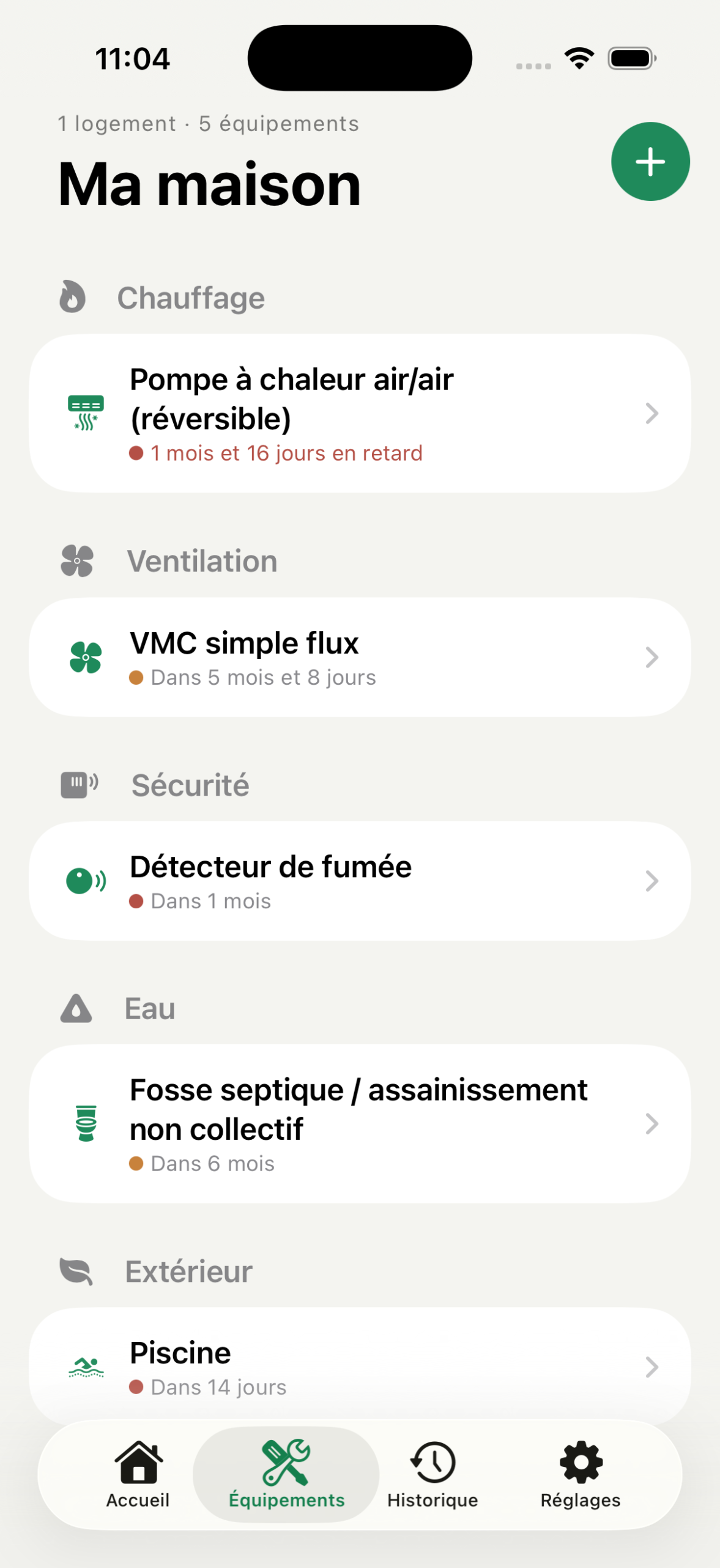 CasaCheck — Liste des équipements
